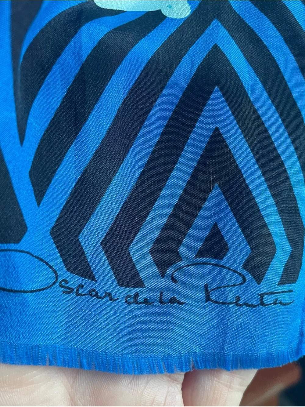 Vintage Oscar de la Renta Silk Scarf Tulip Floral Pink Blue Black Oblong